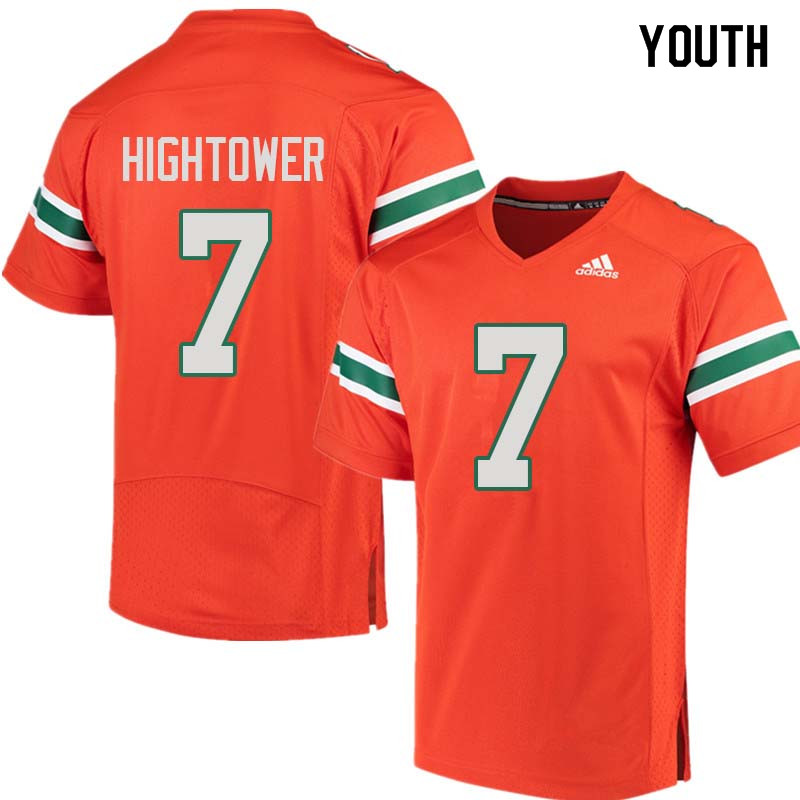 Youth Miami Hurricanes #7 Brian Hightower College Football Jerseys Sale-Orange - Click Image to Close